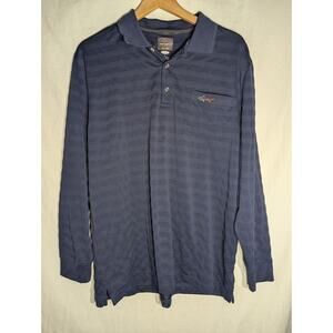 Greg Norman Tasso Elba long sleeve Golf Polo Sz Large Navy Blue Striped Play dry